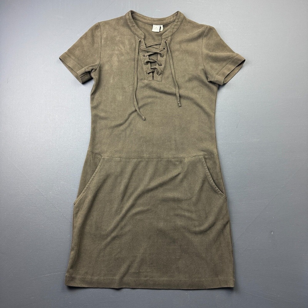 Paper Crane Mini Dress Women's Small Olive Green Lace Up Short Sleeve Casual